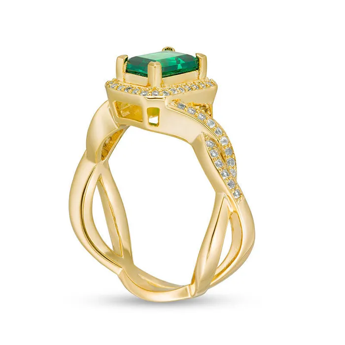 Rings Goldia EmeraldCut LabCreated Emerald and 025 CT TW Diamond Frame Ring in Solid 10K Yellow Gold Rings Goldia EmeraldCut LabCreated Emerald and 025 CT TW Diamond Frame Ring in Solid 10K Yellow Gold