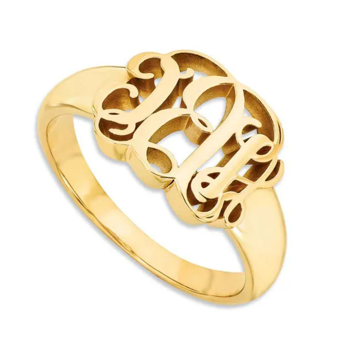 Rings Goldia Script Monogram Signet Ring in Solid 14K Gold 3 Initials