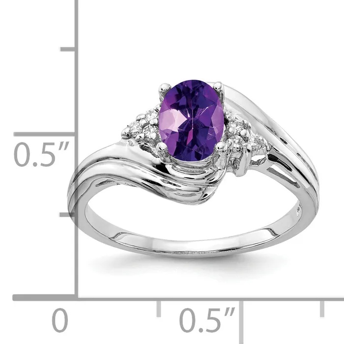 Rings Solid 14k White Gold 7x5mm Oval Simulated Amethyst VS CZ Ring Goldia