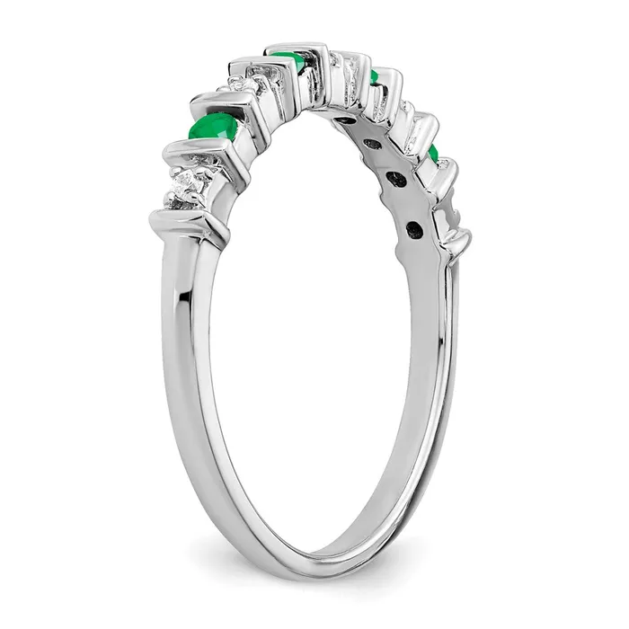 Rings Solid 14k White Gold Simulated Emerald and CZ Band Goldia
