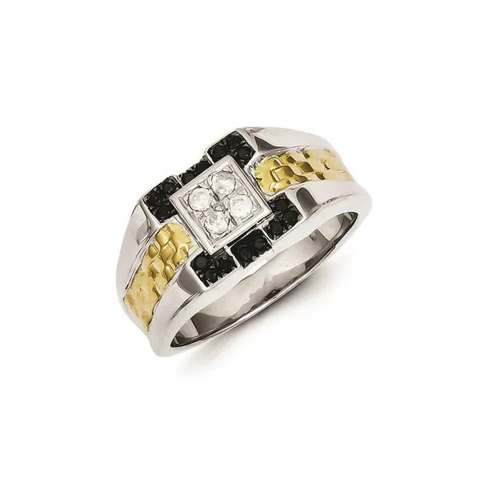 Rings Sterling Silver and Gold Plated Black u0026 White Diamond Mens Ring Goldia