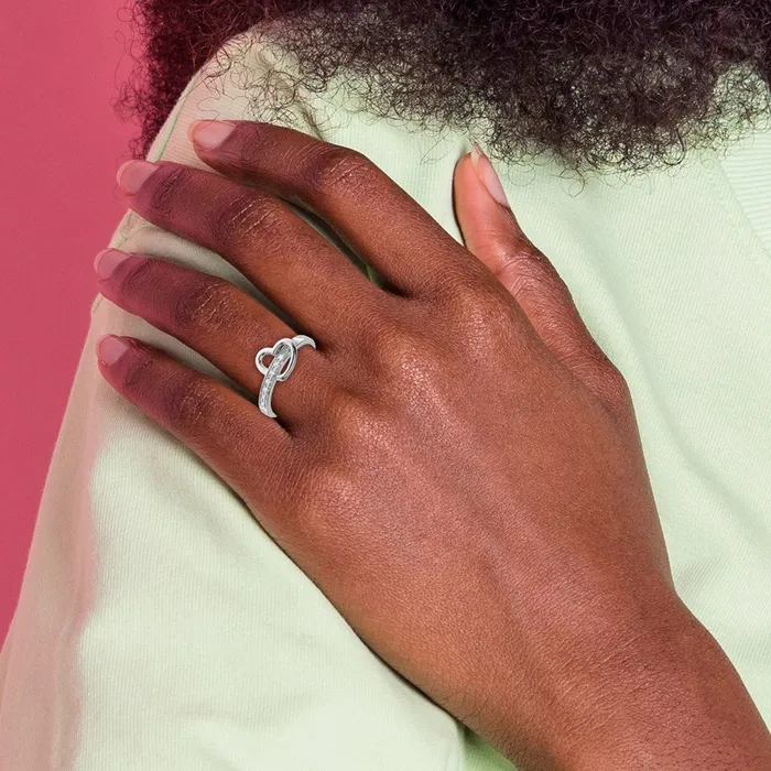 Rings Sterling Silver Rhodium Plated Diamond Heart Ring Goldia
