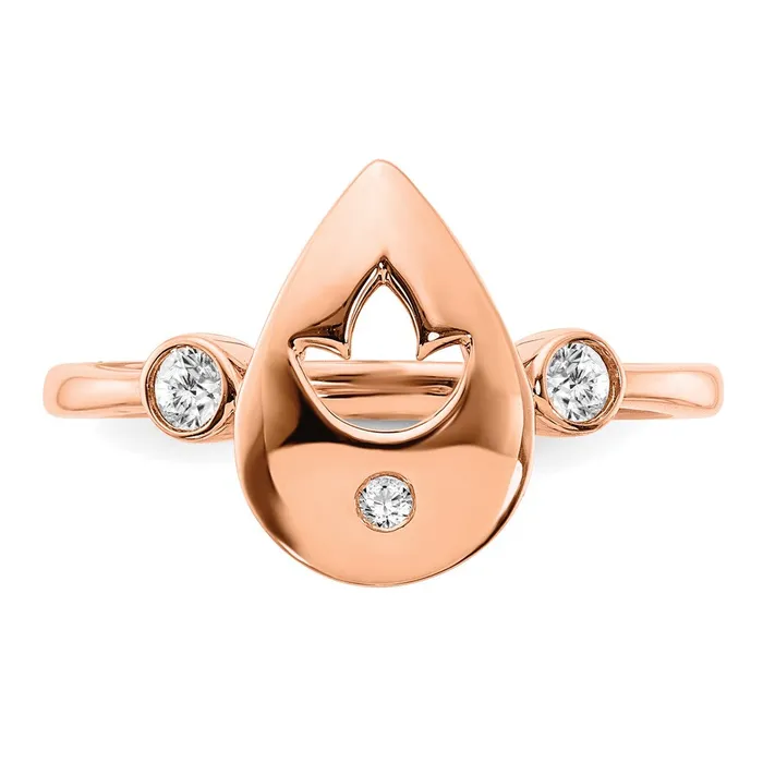 Solid 14k Rose Gold Polished Simulated CZ Teardrop wFlower Ring Goldia Rings