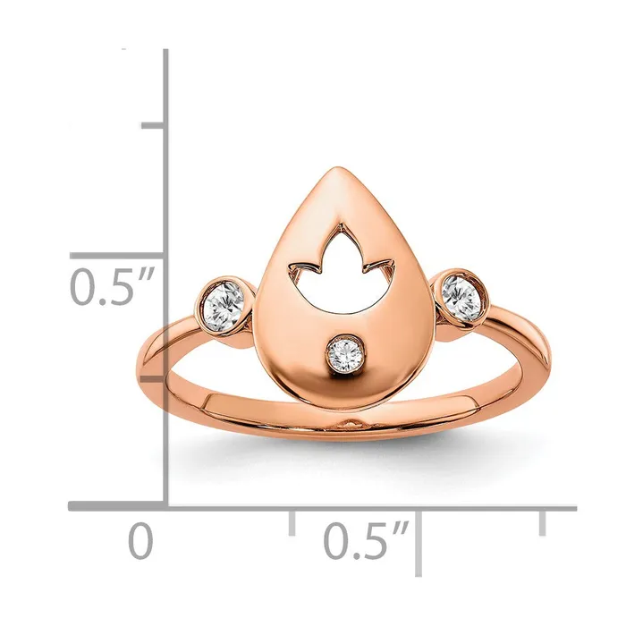 Solid 14k Rose Gold Polished Simulated CZ Teardrop wFlower Ring Goldia Rings