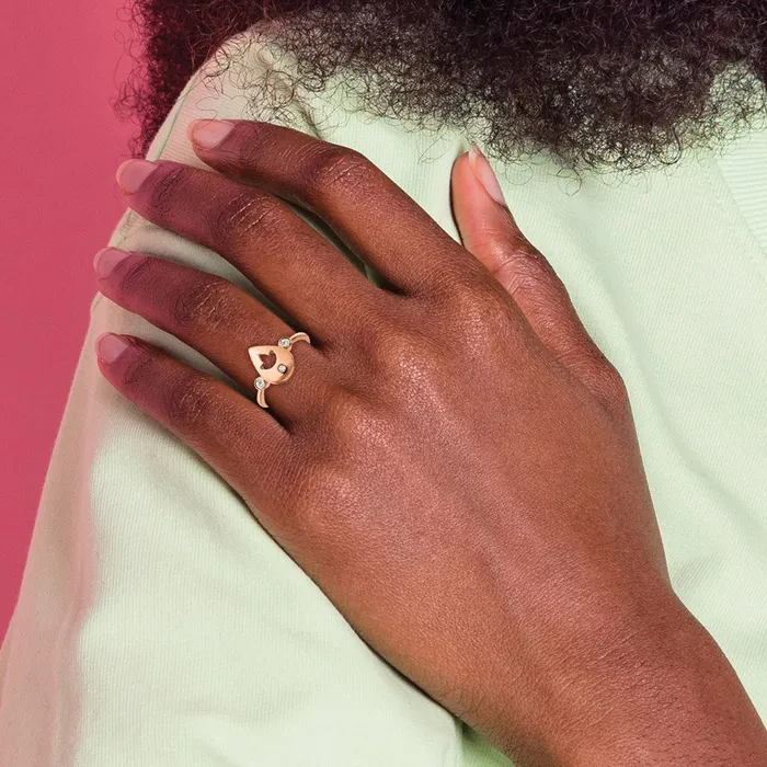 Solid 14k Rose Gold Polished Simulated CZ Teardrop wFlower Ring Goldia Rings
