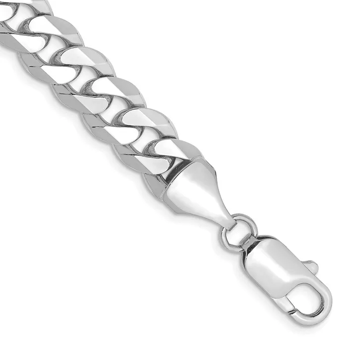 Solid 14K White Gold 8 inch 85mm Flat Beveled Curb with Lobster Clasp Bracelet MDS Bracelets
