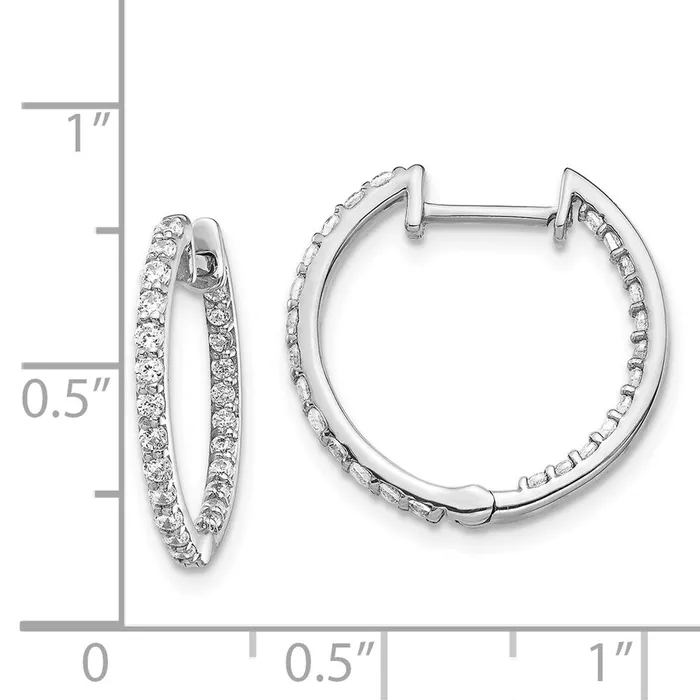 Solid 14k White Gold Simulated CZ InOut Hinged Hoop Earrings Goldia Earrings