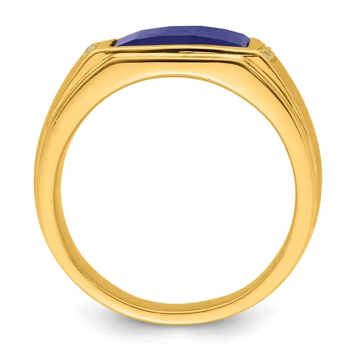 Solid 14k Yellow Gold Created Simulated Sapphire and CZ Mens Ring Goldia Rings