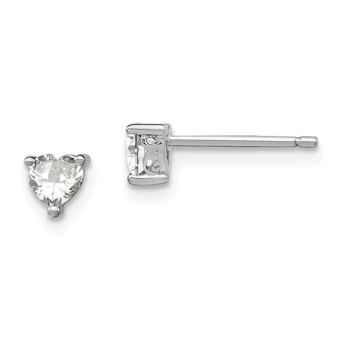 Sterling Silver 4mm Heart White Topaz Post Earrings Goldia Earrings