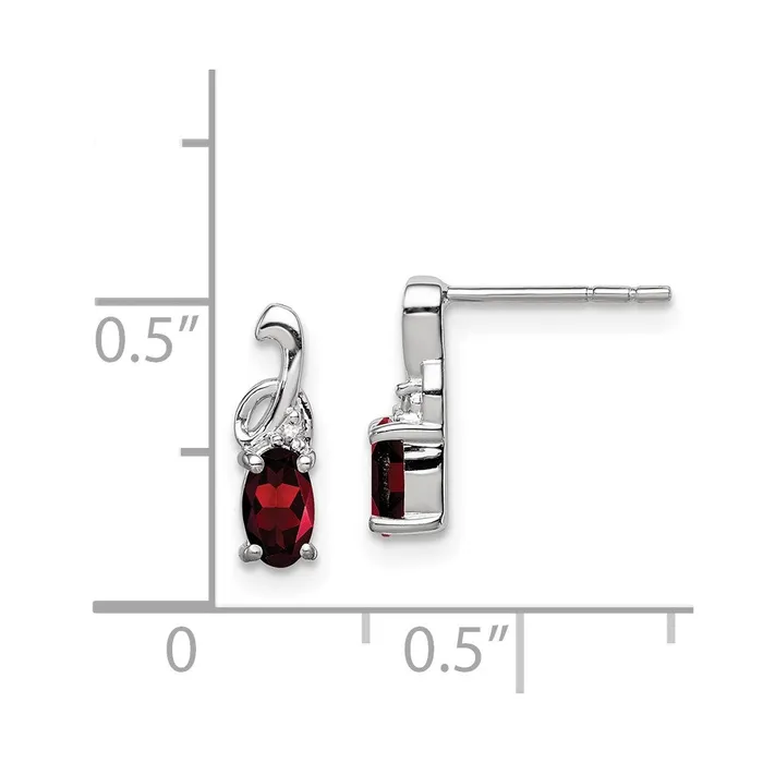 Sterling Silver Rhodium Plated Diamond Garnet Oval Post Earrings Goldia Earrings