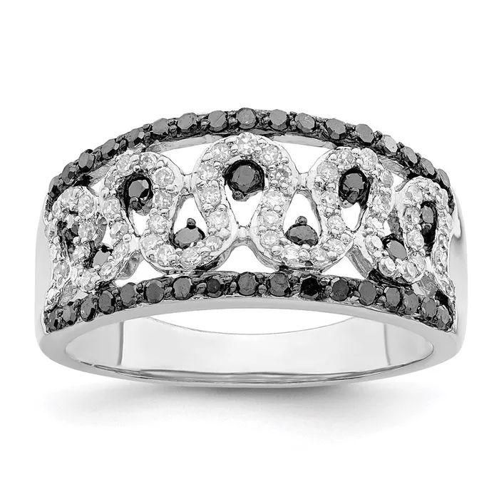White Night Sterling Silver Rhodiumplated Black and White Diamond Ring Goldia Rings